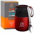 Vacuum Insulated Food Jar. Bowl incl. Folding Spoon, Cup. Wide Mouth Keep Hot & Cold Drinks Soup Lunch Container for Adults. BPA-Free Stainless Steel, Leak Proof Radiant red, 17oz