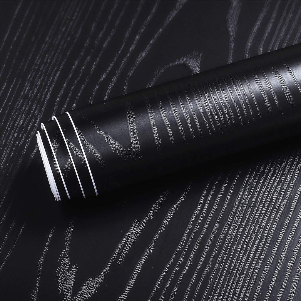 Livelynine 40CMx5M Thick Black Wood Contact Paper Peel and Stick Countertops for Kitchen Cabinet Wallpaper Stick on Countertop Covers Peel and Stick Desk Covering Waterproof Heavy Duty Vinyl Wrap