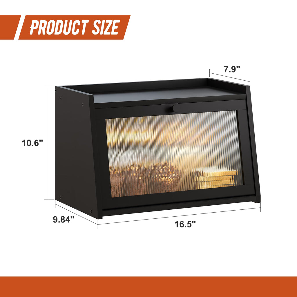 GHWIE Bread Box for Kitchen Counter, Countertop Storage Container with Window (Black)