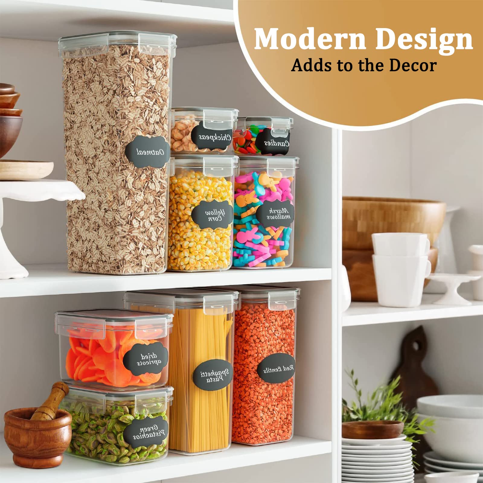 stusgo 8 Pack Airtight Food Storage Containers Set - Cereal Storage Containers for Kitchen Storage & Organisation with Lids & BPA Free Pantry Organiser