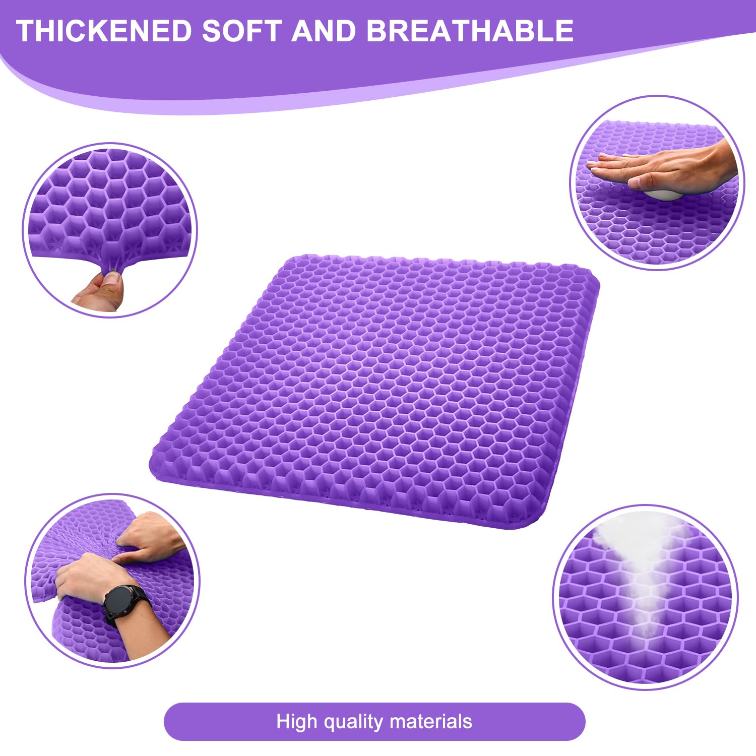 Large Gel Seat Cushion for Long Sitting with 2 Non-Slip Cover- 45 x 45cm,Soft & Breathable,Seat Cushion for Desk Chair,Wheelchair,Car,Stadium,Airplane,Blue Support,Office Chair,air Plane,bleacher
