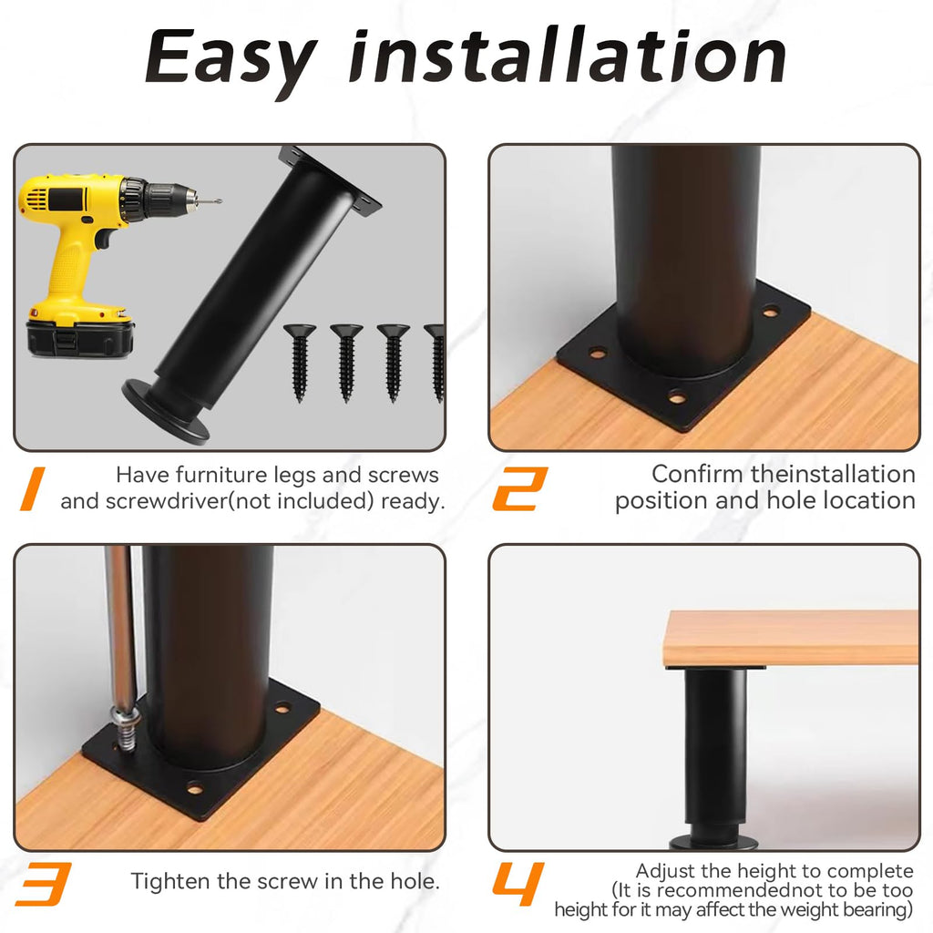 BeiLan Metal Adjustable Furniture Legs,4Pcs 10"-17" Adjustable Height Heavy Duty Bed Center Frame Support Leg for Kitchen Cabinet/Dresser/TV Stand/Sofa/Chair/Bed/Coffee Table