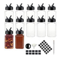 BPFY 12 Pack 4oz Clear Plastic Spice Jars With Black Lids, Square Spice Bottles, Plastic Seasoning Containers with Chalk Labels, Pen, Funnel, Spice Containers For Kitchen Cabinet