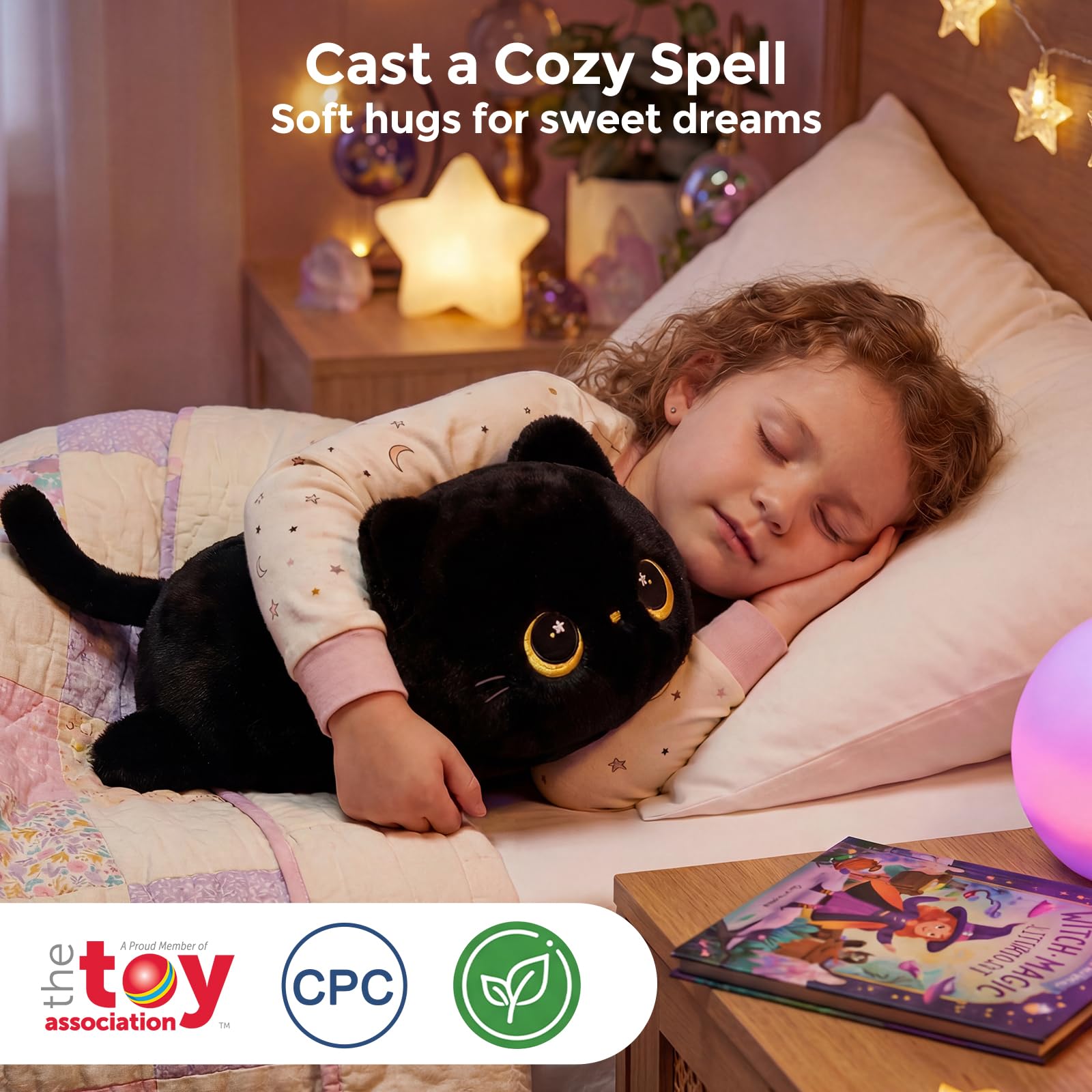 Mewaii Cute Black Cat Plush Pillow, Kawaii Plushies Black Cat Stuffed Animals, Squishy Plushies, Cuddle Plush Pillow for Kids & Girls (13 Inch)