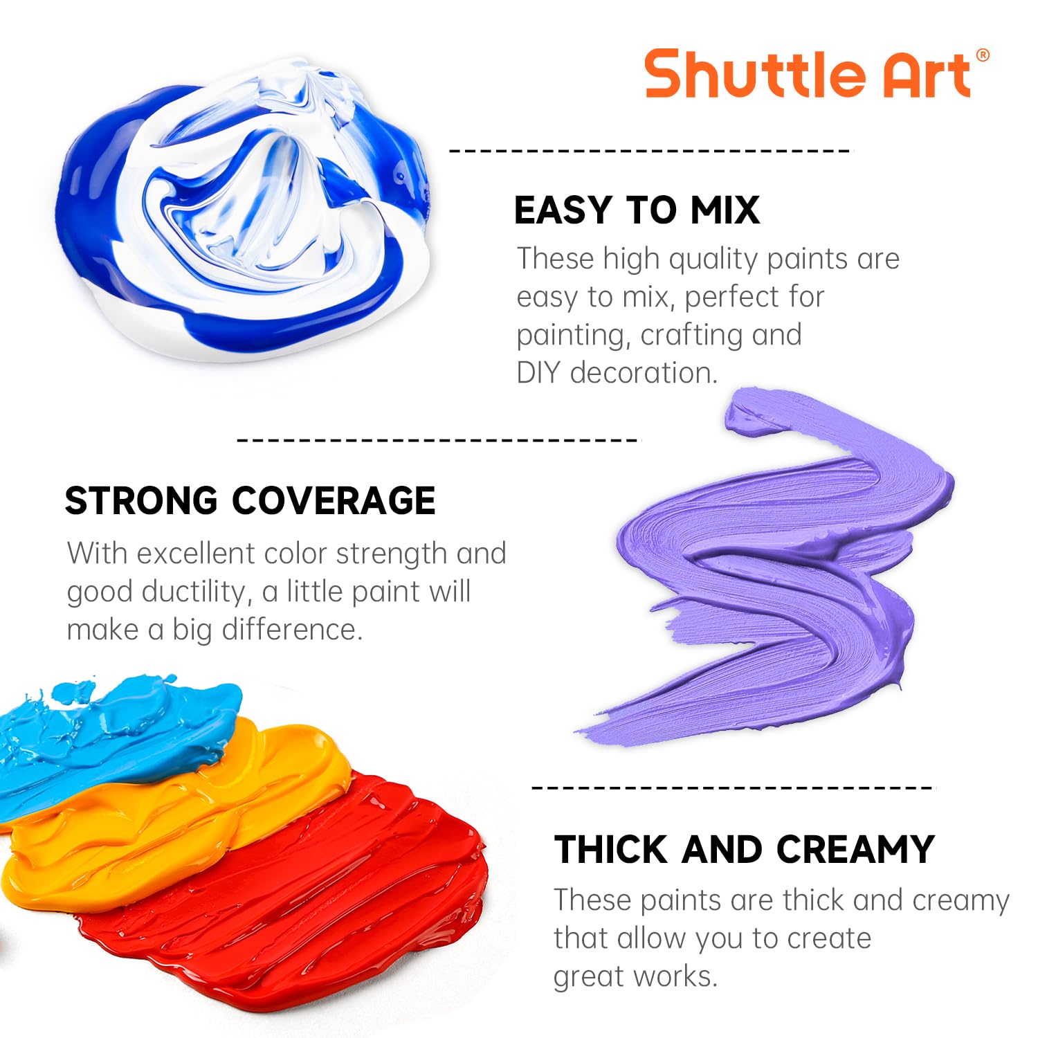 Shuttle Art Acrylic Paint Set, 36 Colors Acrylic Paint (2oz/Bottle) with Brushes & Palette, Rich Pigments Non-toxic Paint for Artists & Adults, Art Supplies for Canvas Rock Ceramic Wood Painting