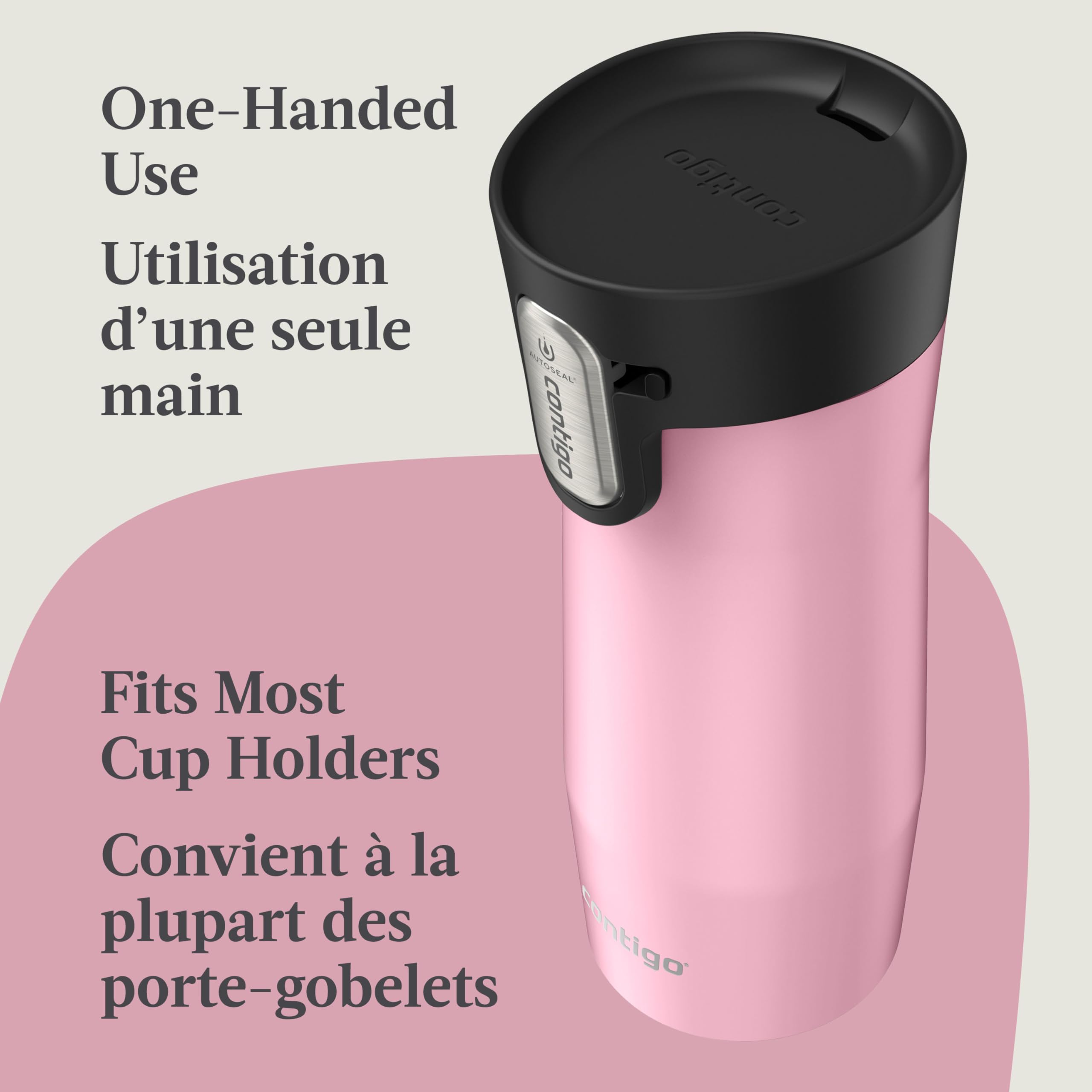 Contigo West Loop 3.0 Stainless Steel Travel Mug with Tea-Bag Hook & Spill-Proof Lid, Vacuum-Insulated Reusable Cup Coffee and Tea, 16 oz (473 mL), Strawberry Cream - Keeps Drinks Hot up to 11 Hours