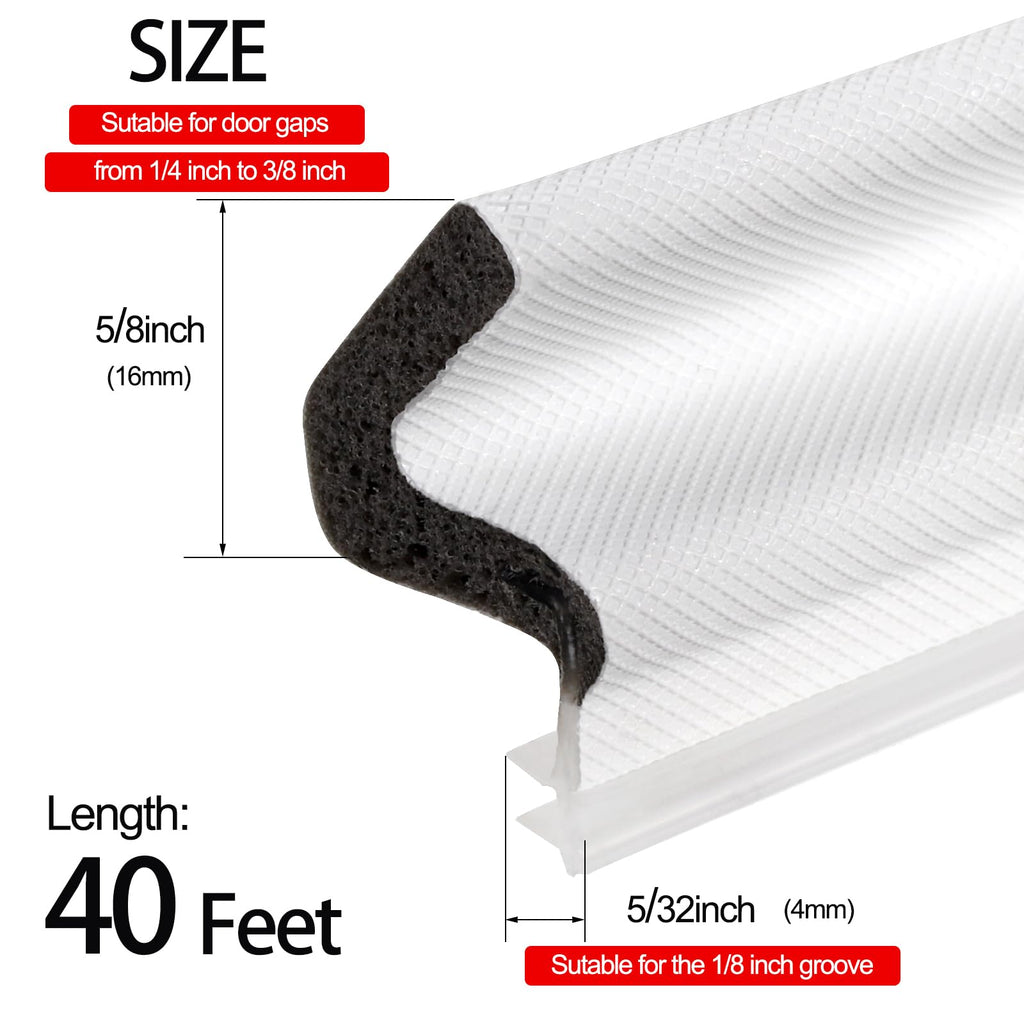 Jucoan 40 Ft Door Weather Stripping Seal Strip, Soundproof V-Shaped Foam Weatherstripping Kerf Door Seal Strip for Exterior Door Frame Window, Easy Card Slot Installation