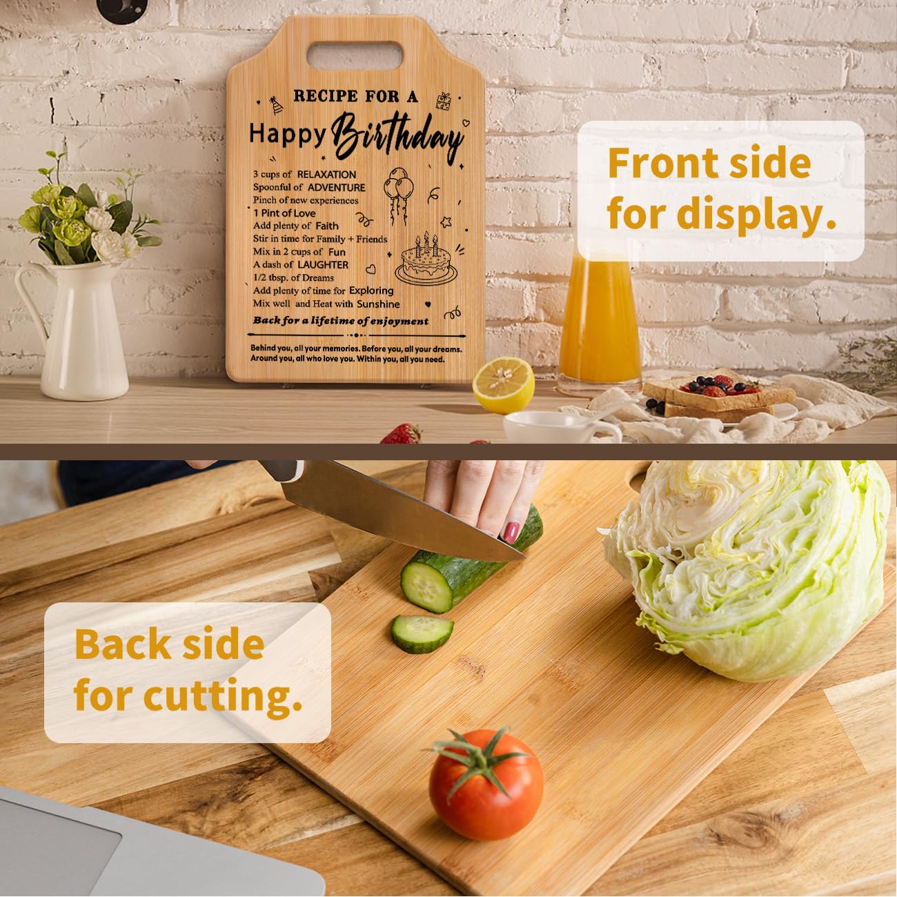 Birthday Gifts for Women, Unique Recipe for A Happy Birthday Cutting Board - Birthday Gifts for Men, Mom, Sister, Wife, Friend - Ideas for Her or Him