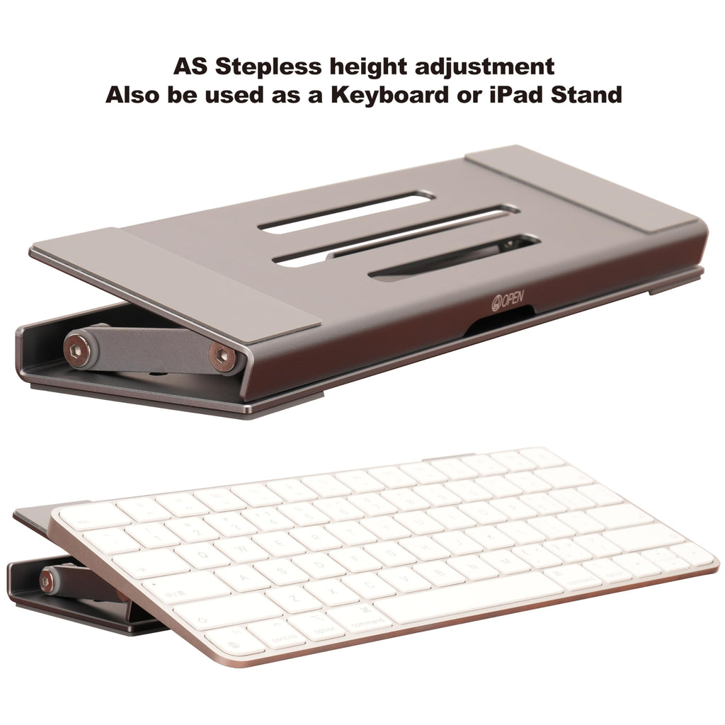 Psitek Aluminum Fold & Laptop Riser Stand 3-in-1 Adjustable, Foldable Cooling Stand with Integrated Storage Box, Ruler and Ultra-Slim Portable Design for MacBook, Tablet, Ipad, Keyboard and All Laptop