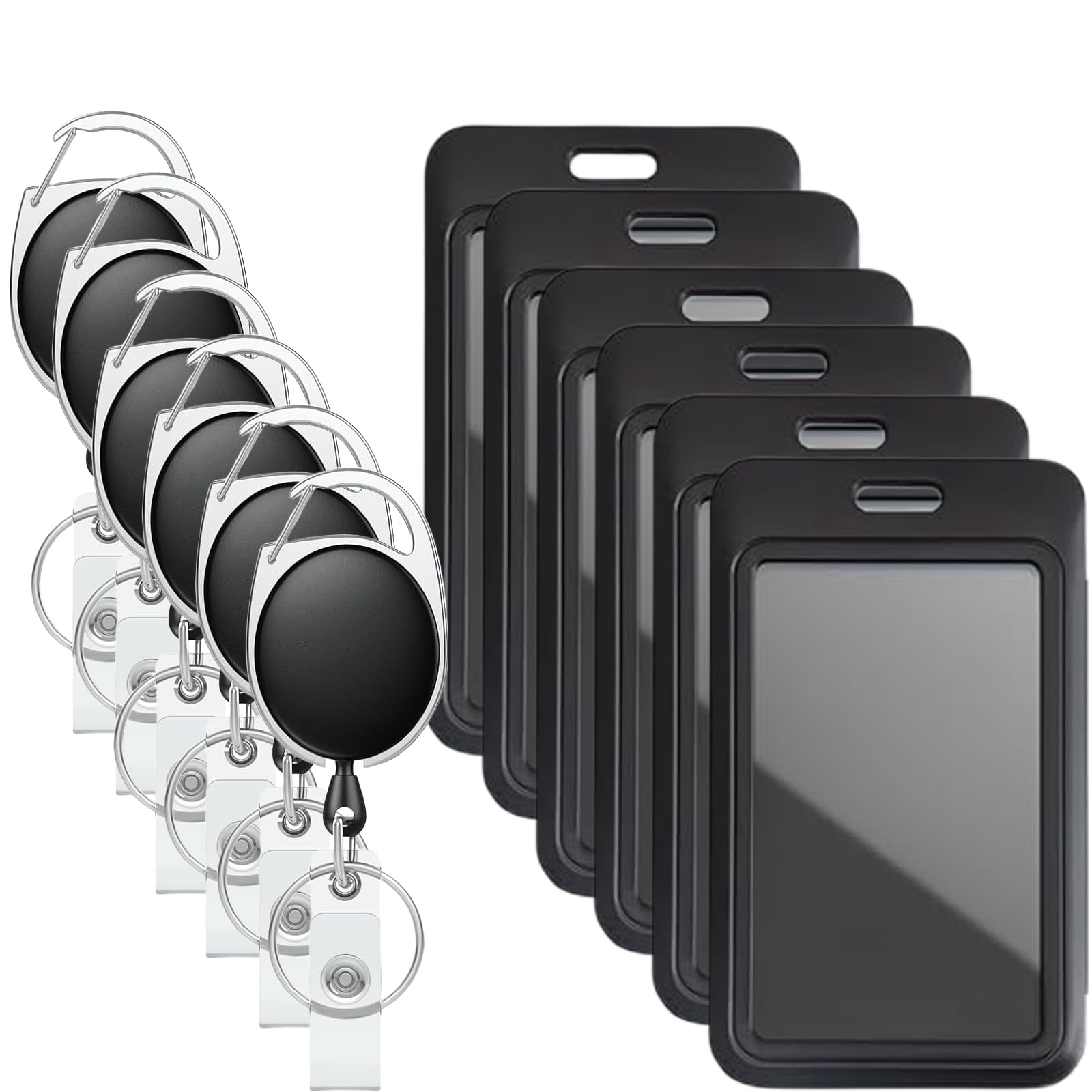 Syyflibb Black Badge Holders with Retractable Keychains – Multi-Card ID Card Holder Reels for Work, Office, Lanyards (Fits 2-3 Cards) (6, Black)