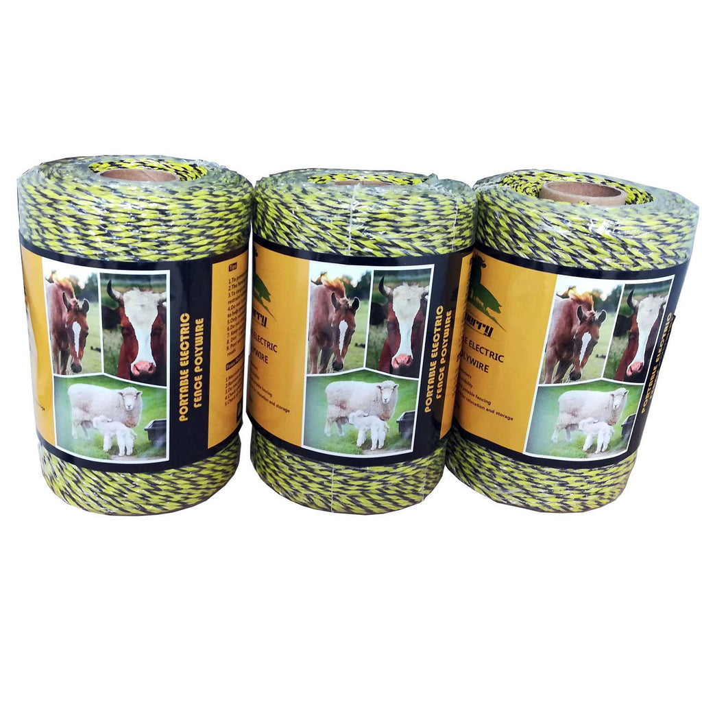 Farmerry Portable Electric Fence Polywire with 6 Conductors, Yellow and Black, 656 Feet, 200 Meters