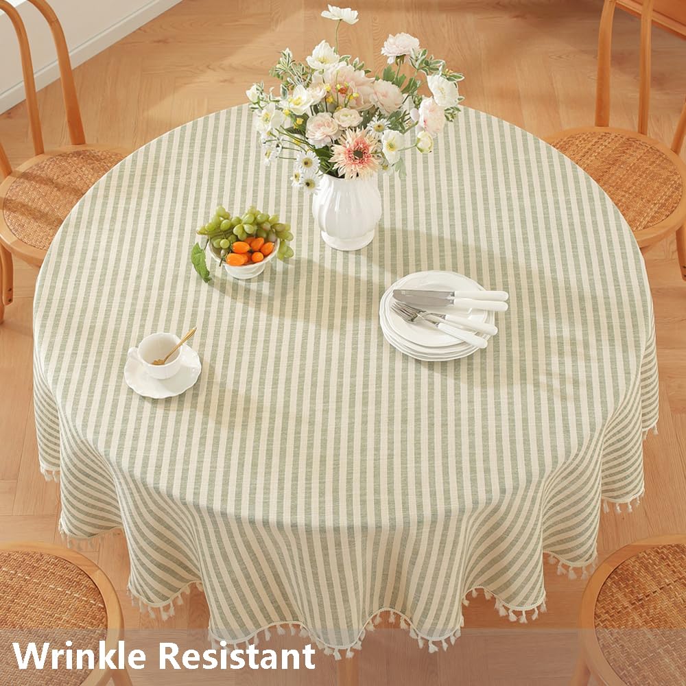TruDelve Round Table Cloths 60 Inch Green Striped Cloth Tablecloths Spring Outdoor Picnic Table Cloth Round Cover (Green,60",Round)
