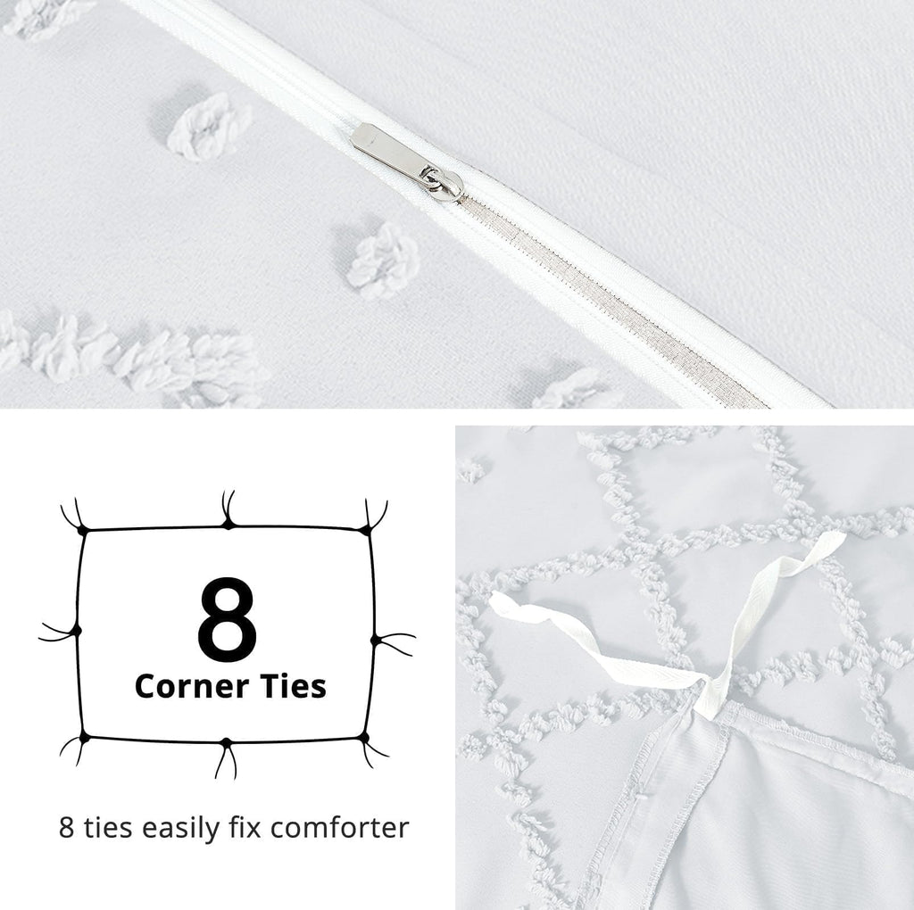 HYMOKEGE Duvet Cover Queen Size, Boho Tufted Duvet Cover Set 3 Pieces, Soft & Lightweight Shabby Chic, Embroidery Bedding Set for All Seasons, 90" × 90" & 2 Pillow Shams, White