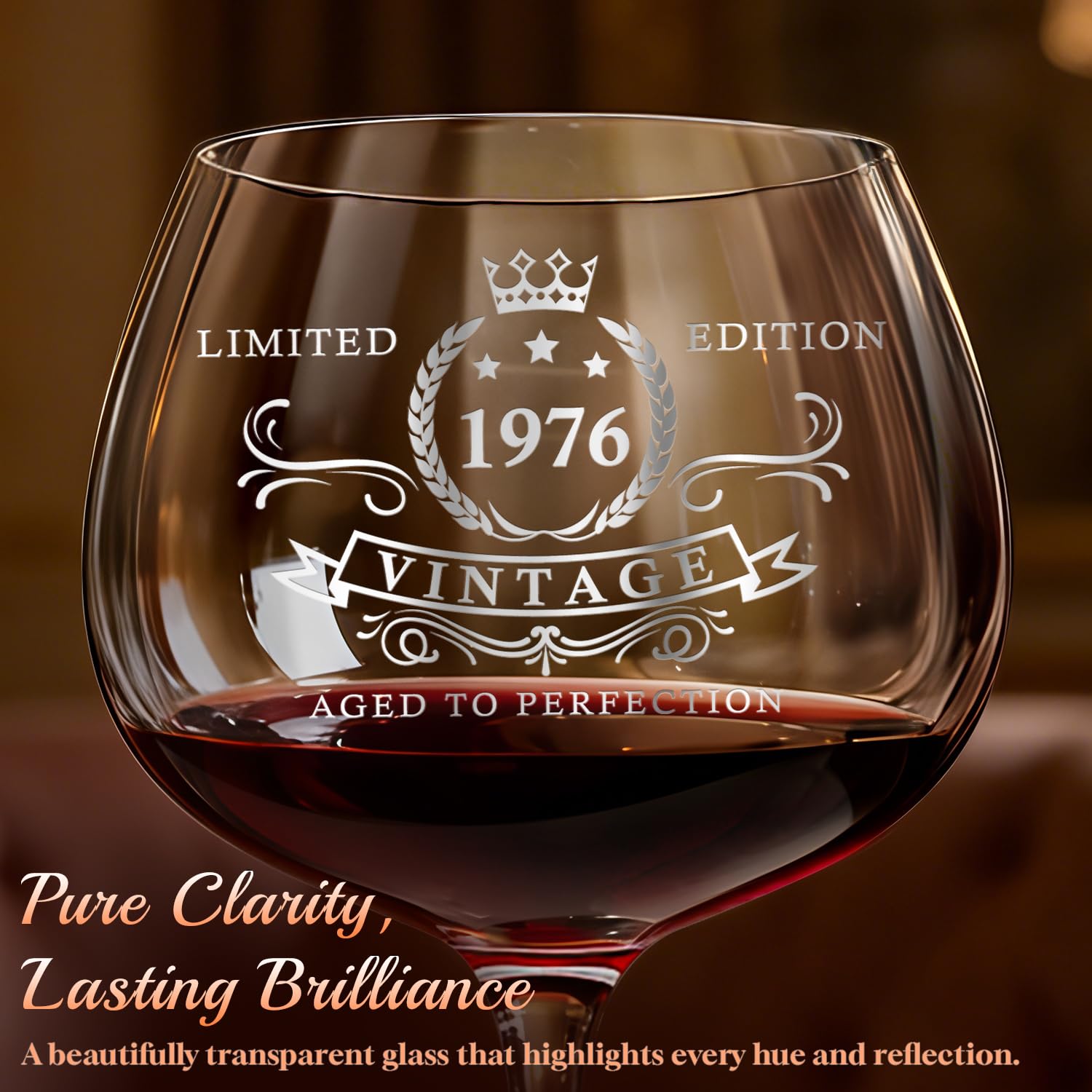 50th Birthday Gifts for Her – 1976 Vintage Wine Glass & Matching Mirror, Elegant Present for Mom, Friend, Daughter, Sister or Wife – Celebrating 50 Years of Love and Life