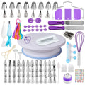 BESUNTEK Cake Decorating Supplies Kit with Turntable, 137 Pcs Reusable Stainless Steel Professional Cake Decorating Kit, Piping Bags, Baking Supplies, Purple