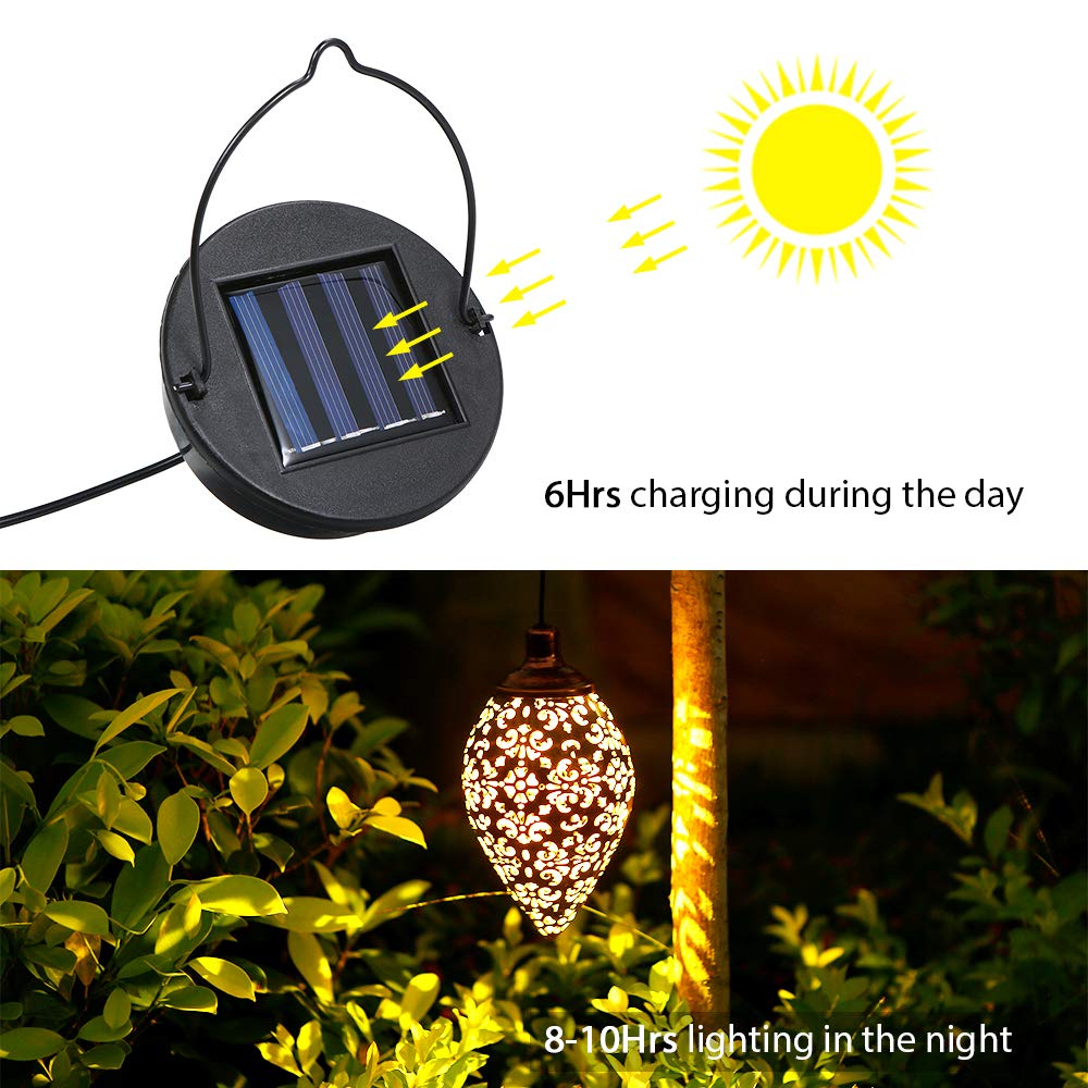 (1 Pack) Tomshine Hanging Solar Light, Solar Garden Lantern Outdoor, Solar Powered LED Lantern Light, Metal Decorative Lamp Waterproof for Outdoor Hanging Decor for Pathway Walkway Garden Yard
