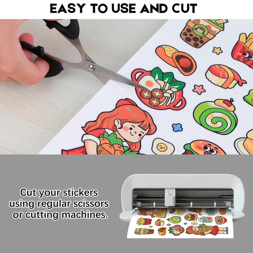 30 Sheets Premium Printable Vinyl Sticker Paper for Inkjet Printer, Clear 8.5x11 Inch Sticker Paper Waterproof, Dries Quickly, Vivid Colors, Tear Resistant, Great for Cutting Machines