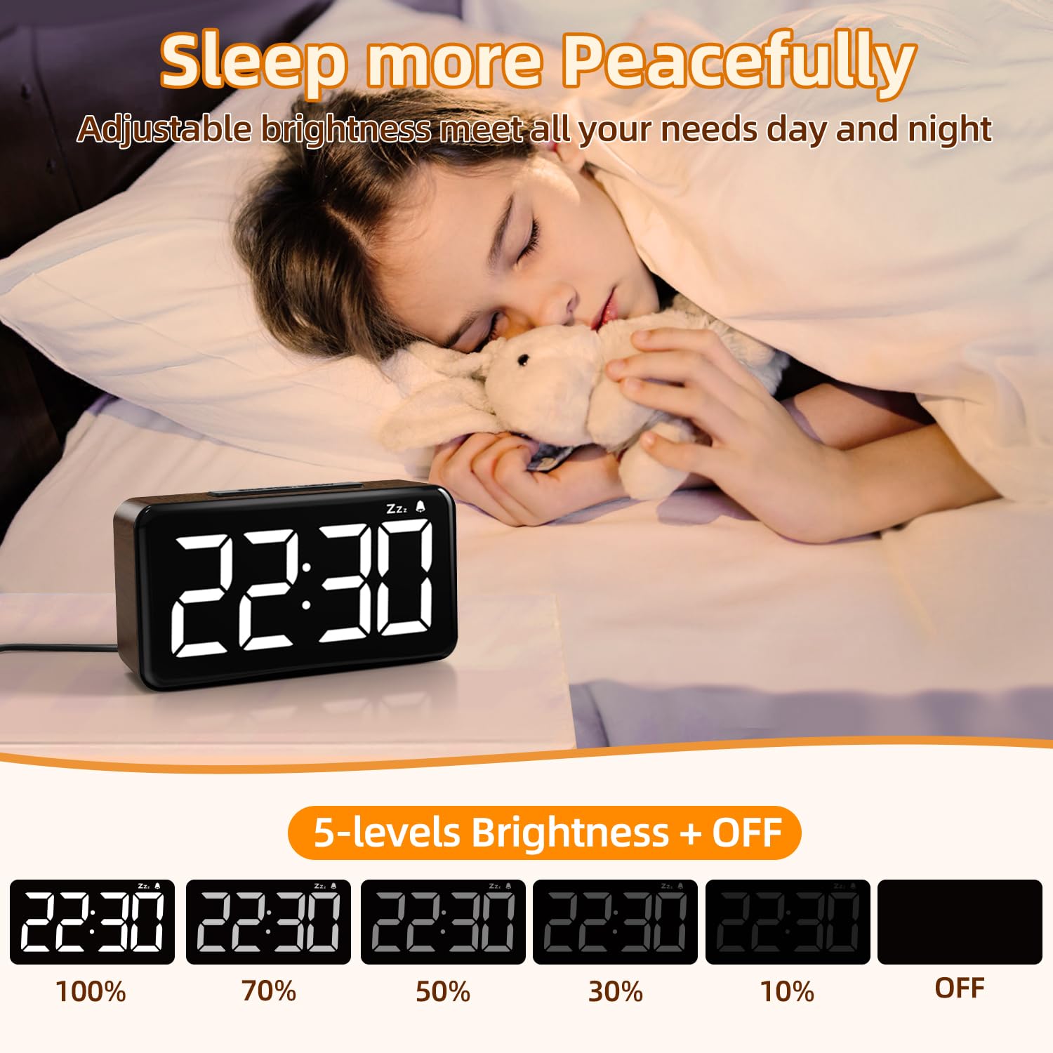 NOKLEAD Digital Alarm Clock with 5.9'' Large Display: Easy to Use for Seniors and Men, 5 Brightness, Aesthetic Room Decor Desk Clocks for Bedroom | Dorm | Living Room | Office (Brown Wood Grain)