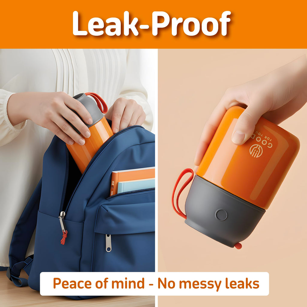 Insulated Food Flask - 530ml Stainless Steel Jar for Hot and Cold Meals – Double-Wall Insulation, Thermal Food Container for School, Office, Travel, Camping - Foldable Spoon, Bag - Orange - 24.7 oz…