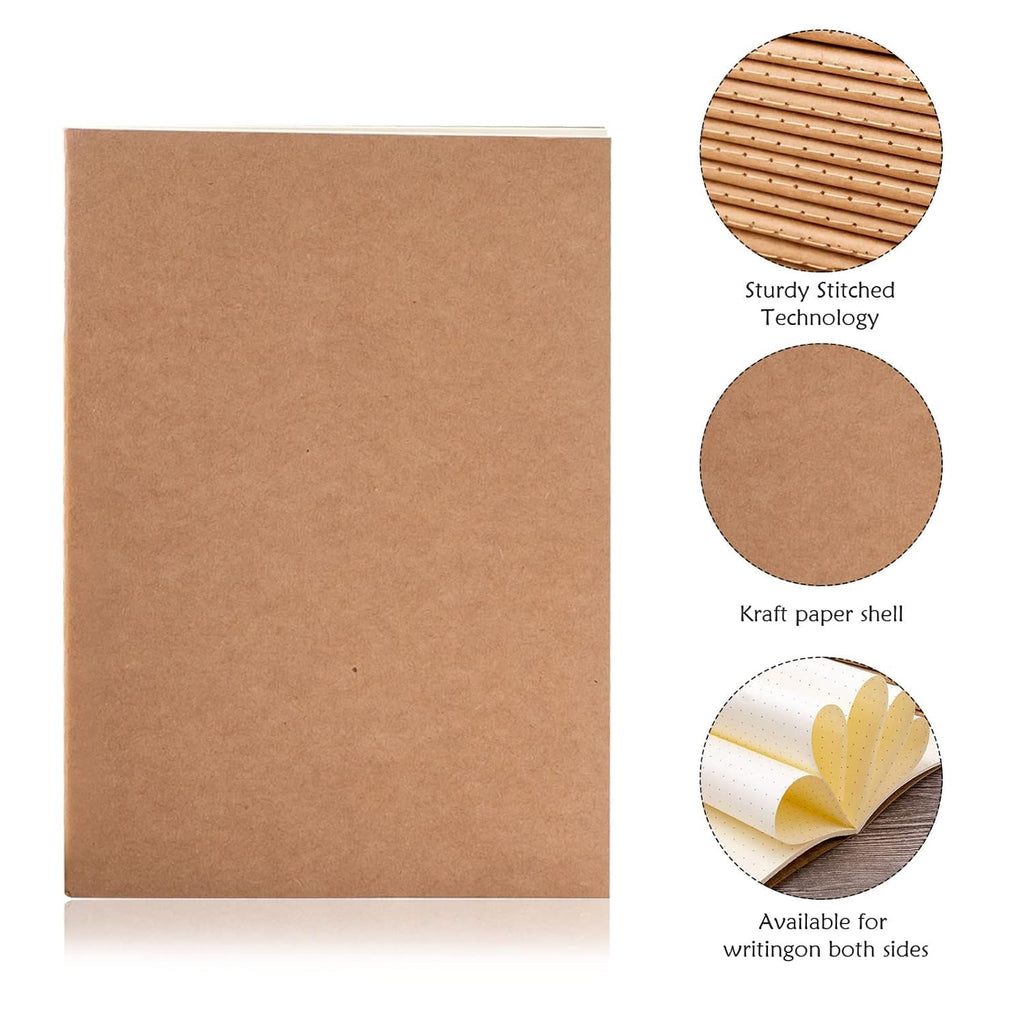 16 Pack Kraft Paper Journal Notebooks Bulk with Thick Dotted Grid Paper,Diary Subject Notebooks Planner for Travelers Students Office,A5 Size,40 sheets/80 Pages (Brown)