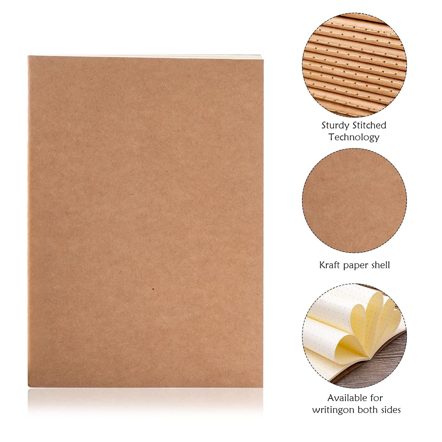 16 Pack Kraft Paper Journal Notebooks Bulk with Thick Dotted Grid Paper,Diary Subject Notebooks Planner for Travelers Students Office,A5 Size,40 sheets/80 Pages (Brown)