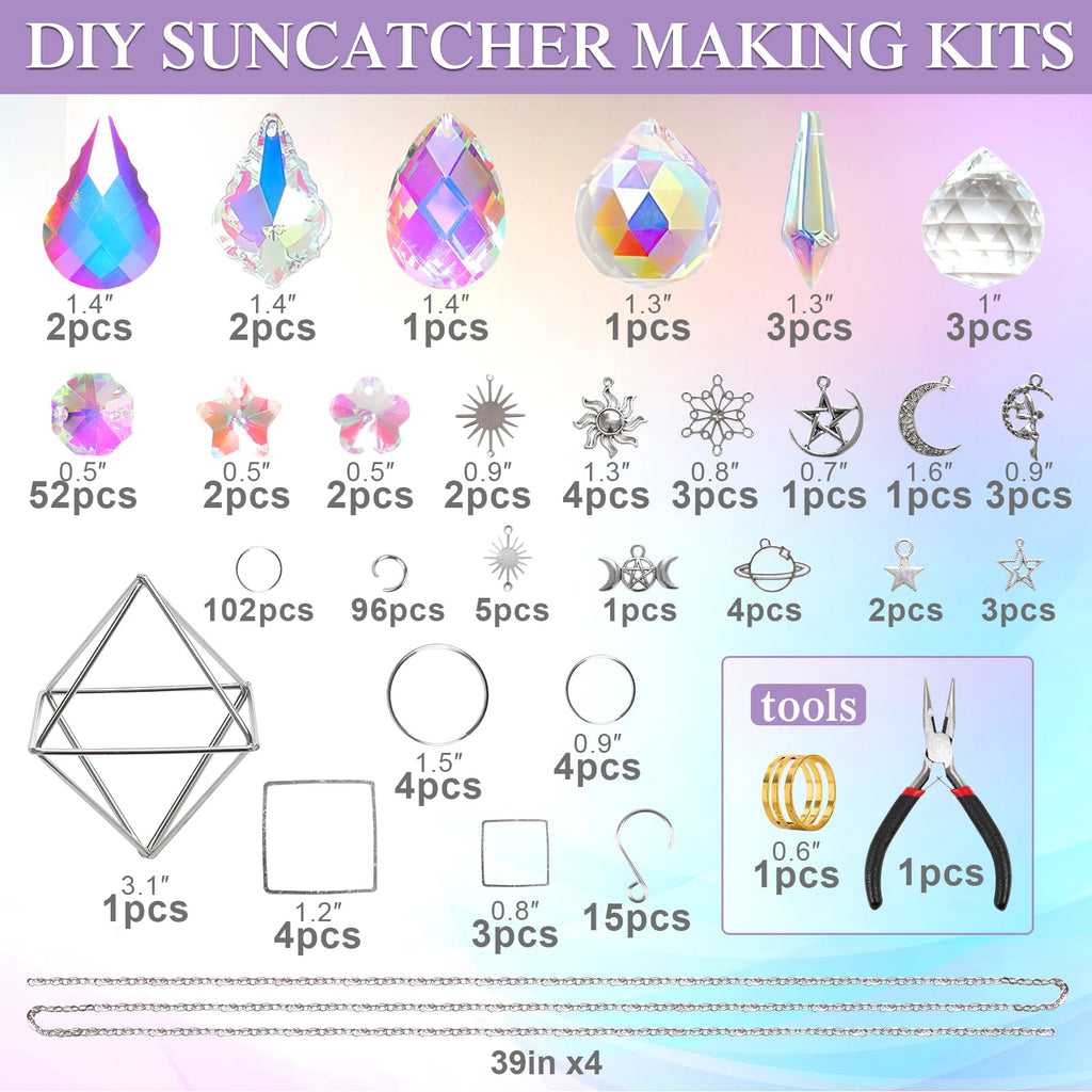ASTNIC Crystal Suncatchers Kit Craft for Adults, 330 PCS DIY Sun Catchers Making Kits Hanging Decorative Crystal Prisms Rainbow Maker Craft for Adult Window Indoor Outdoor Garden Xmas
