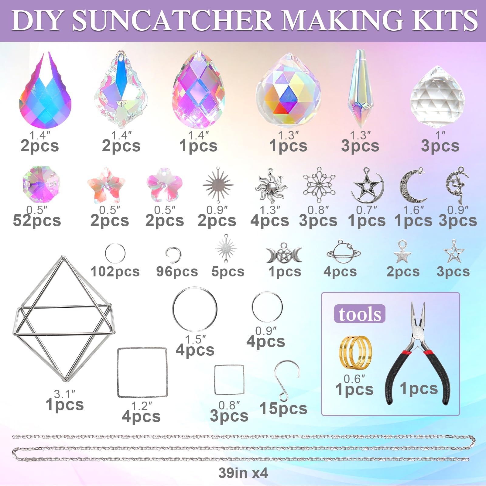 ASTNIC Crystal Suncatchers Kit Craft for Adults, 330 PCS DIY Sun Catchers Making Kits Hanging Decorative Crystal Prisms Rainbow Maker Craft for Adult Window Indoor Outdoor Garden Xmas