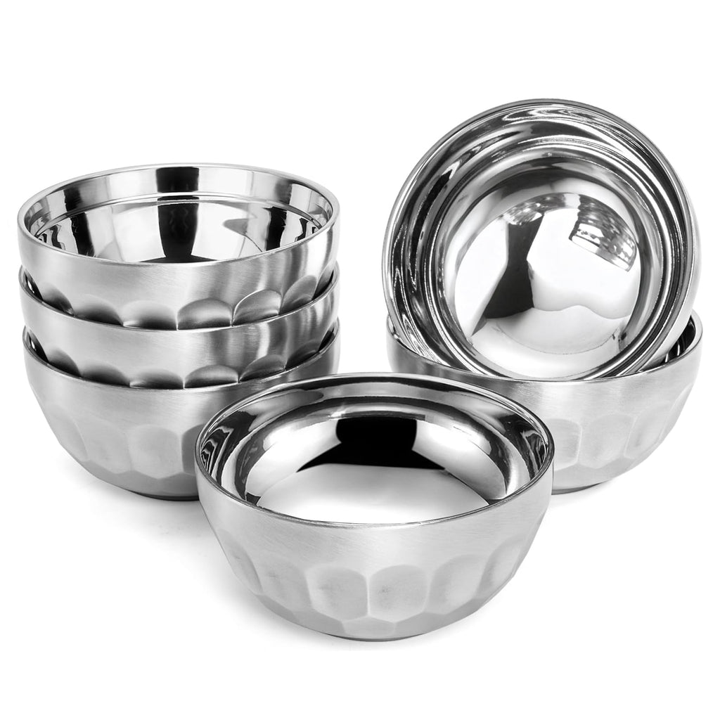 Okllen 6 Pack Stainless Steel Bowls, 15 Oz Double-Walled Metal Soup Bowls, 18/8 Stainless Steel Lightweight Salad Bowls Snacks Bowls Multipurpose Dinner Bowl for Rice, Noodle, Fruit, Cereal