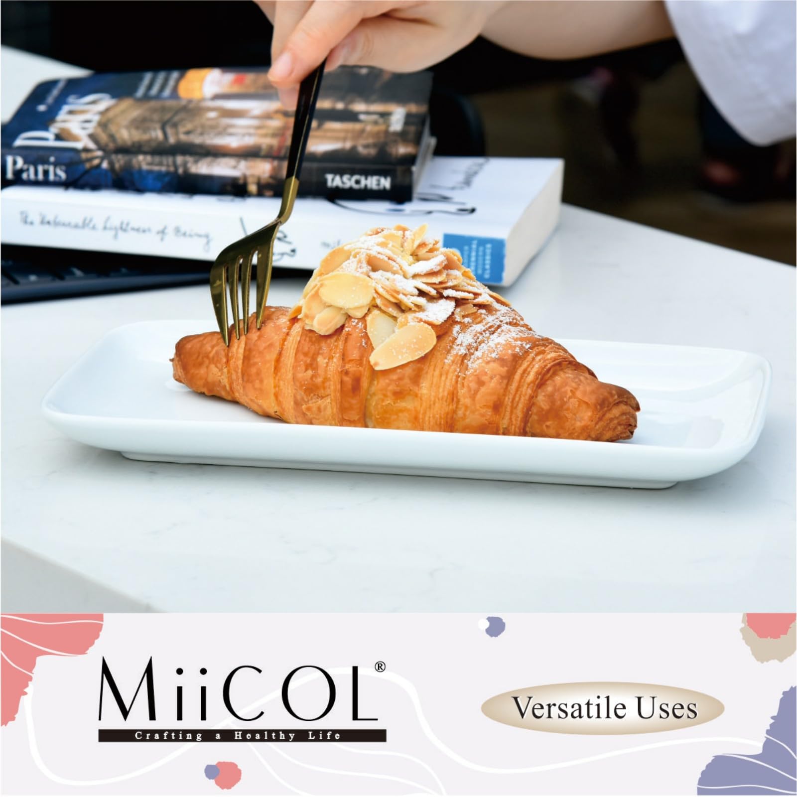Miicol Small Platters Set of 6, Ceramic Rectangle Plates 9 Inch / 23 cm, Modern Sushi Plate Set, White Serving Dishes for Serving Food, Appetizer, Dessert, Dinner, Party