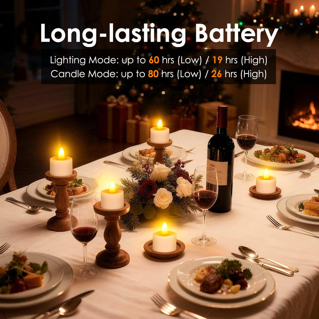 Ropelux 4 Rechargeable Tea Lights with Charging Base,Realistic Flickering Dimmable LED Candles with Remote Control Timer in Warm Yellow for Christmas,Weddings, Parties, Festivals (with Cable, 4)