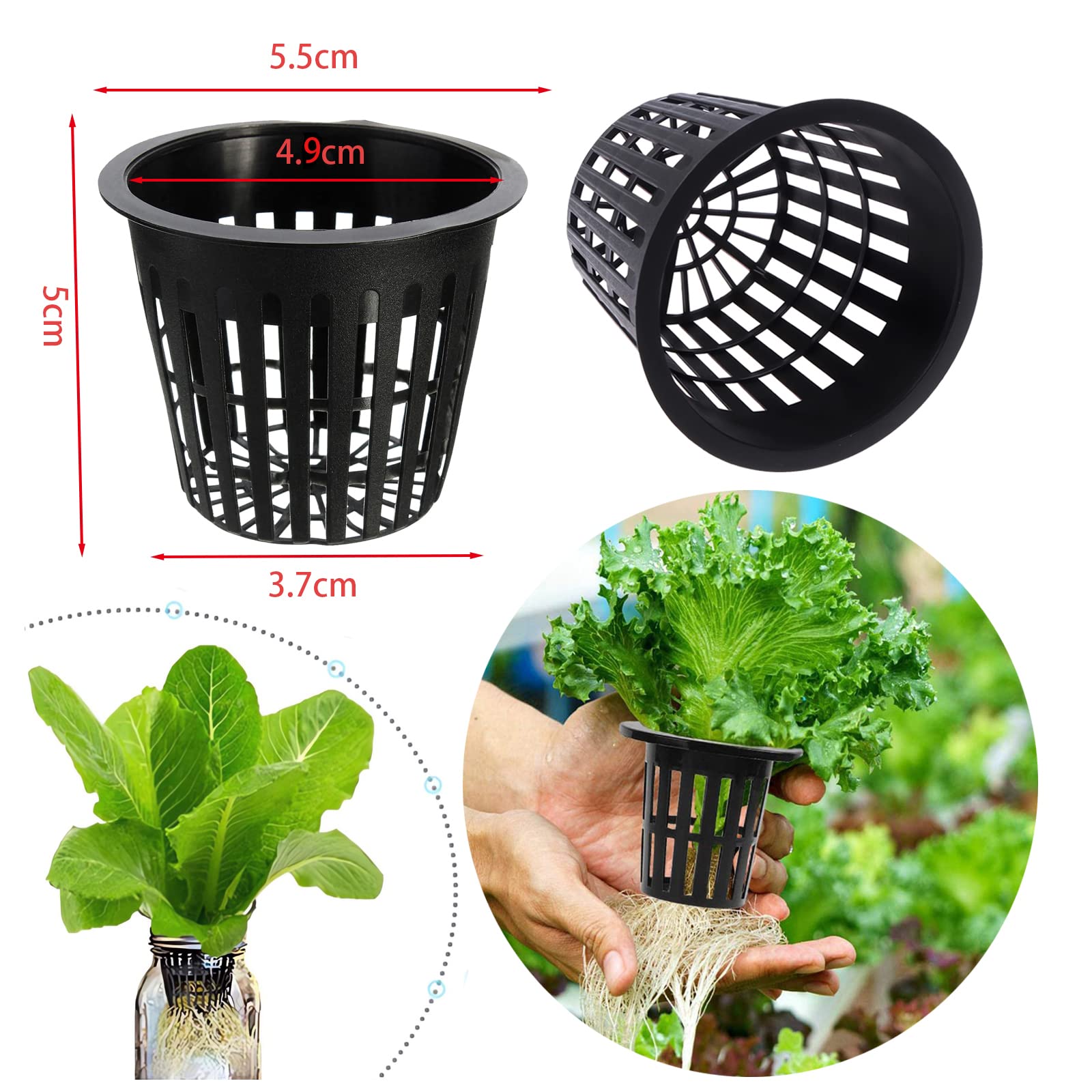 Naturezhen 100 Pack Garden Slotted Mesh Net Cups, 2" Round Hydroponic Net Pots Cups, Wide Lip Bucket Basket for Hydroponics for Hydroponics & Aquaponics, Indoor and Outdoor Plant Growth, Multi-Purpose