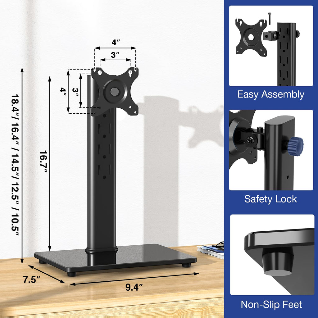 Rfiver Single Monitor Stand for Desk with Swivel/ 5 Height Adjustable, Computer Monitor Riser for 13-32 inch Screens, Hold up to 22 lbs, Max VESA 100 x 100mm for Home Office & Gaming Setup