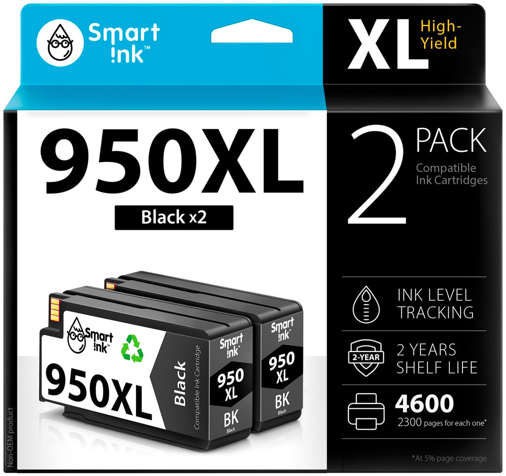 Smart Ink Compatible Ink Cartridge Replacement for HP 950XL 950 XL (Black, 2 Combo Pack) to use with 8610 8600 8620 8630 8615 8100 8110 8616 8625 8640 8660 251dw 271dw 276dw