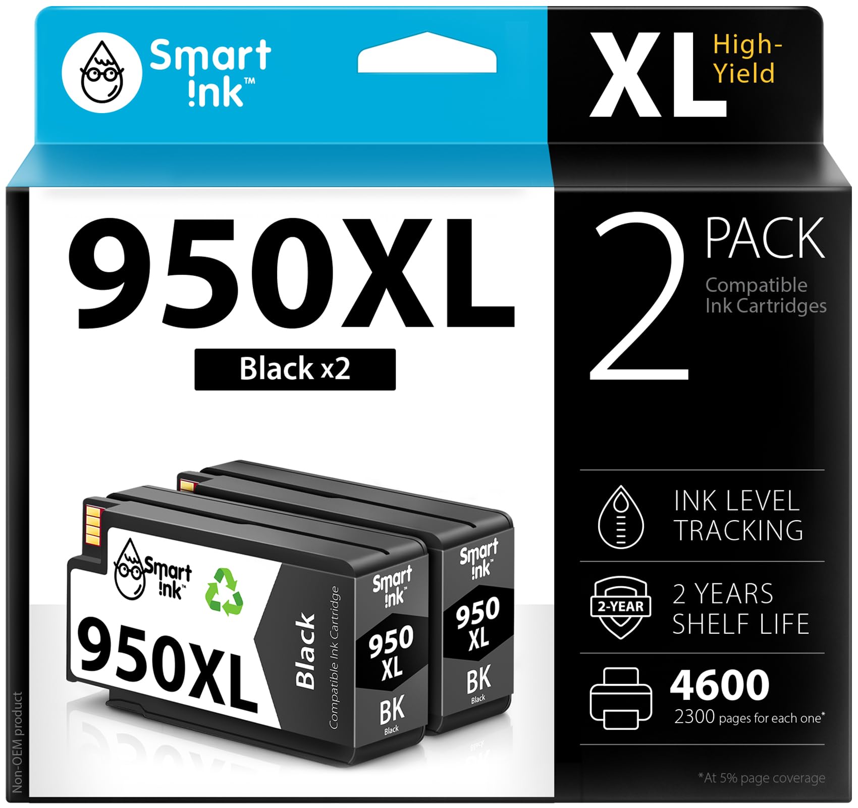 Smart Ink Compatible Ink Cartridge Replacement for HP 950XL 950 XL (Black, 2 Combo Pack) to use with 8610 8600 8620 8630 8615 8100 8110 8616 8625 8640 8660 251dw 271dw 276dw
