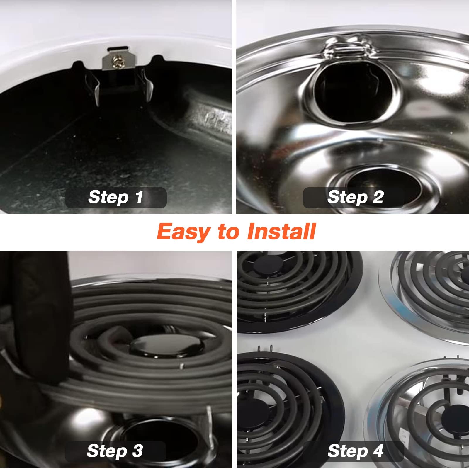316048413 and 316048414 Chrome Stove Burner Drip Pans Replacement Compatible with Frigidaire Whirlpool Electric Range Include 2 x 6 in, 2 x 8 in