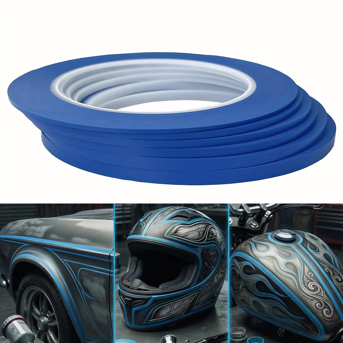 jinbing High-Temp Vinyl Fine Line Fineline Masking Tape Automotive Paint for Curves Blue (1/16 in +1/8 in Each 3Rolls)
