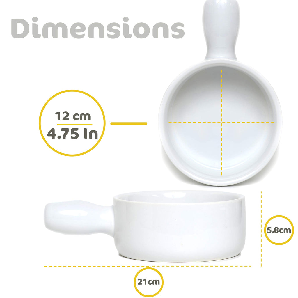 GOURMEX 12oz French Onion Soup Bowls with Handles | Stackable 12 Ounce Ceramic Bowl Set | Ideal Cereal, Salad or Soup Mug | Microwave, Oven and Dishwasher Safe | Set of 4 (12 Oz)