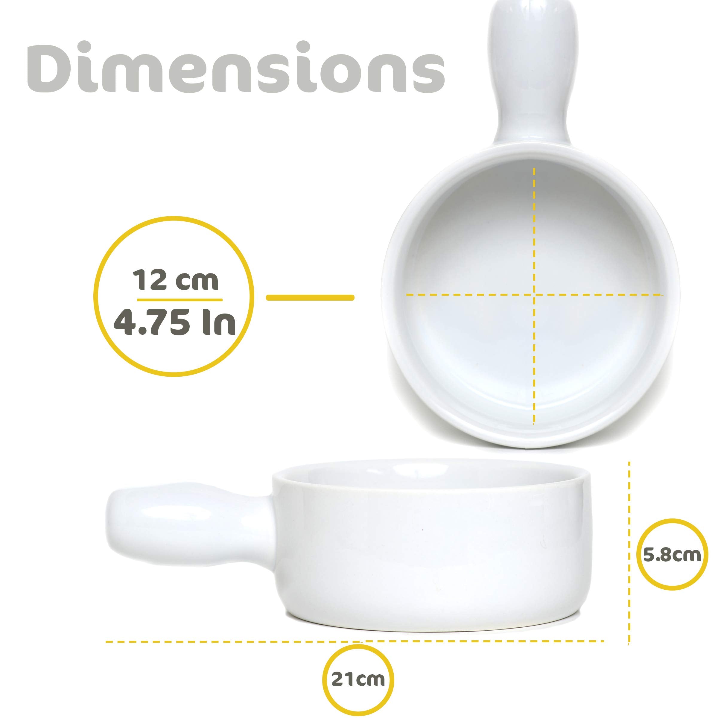 GOURMEX 12oz French Onion Soup Bowls with Handles | Stackable 12 Ounce Ceramic Bowl Set | Ideal Cereal, Salad or Soup Mug | Microwave, Oven and Dishwasher Safe | Set of 4 (12 Oz)