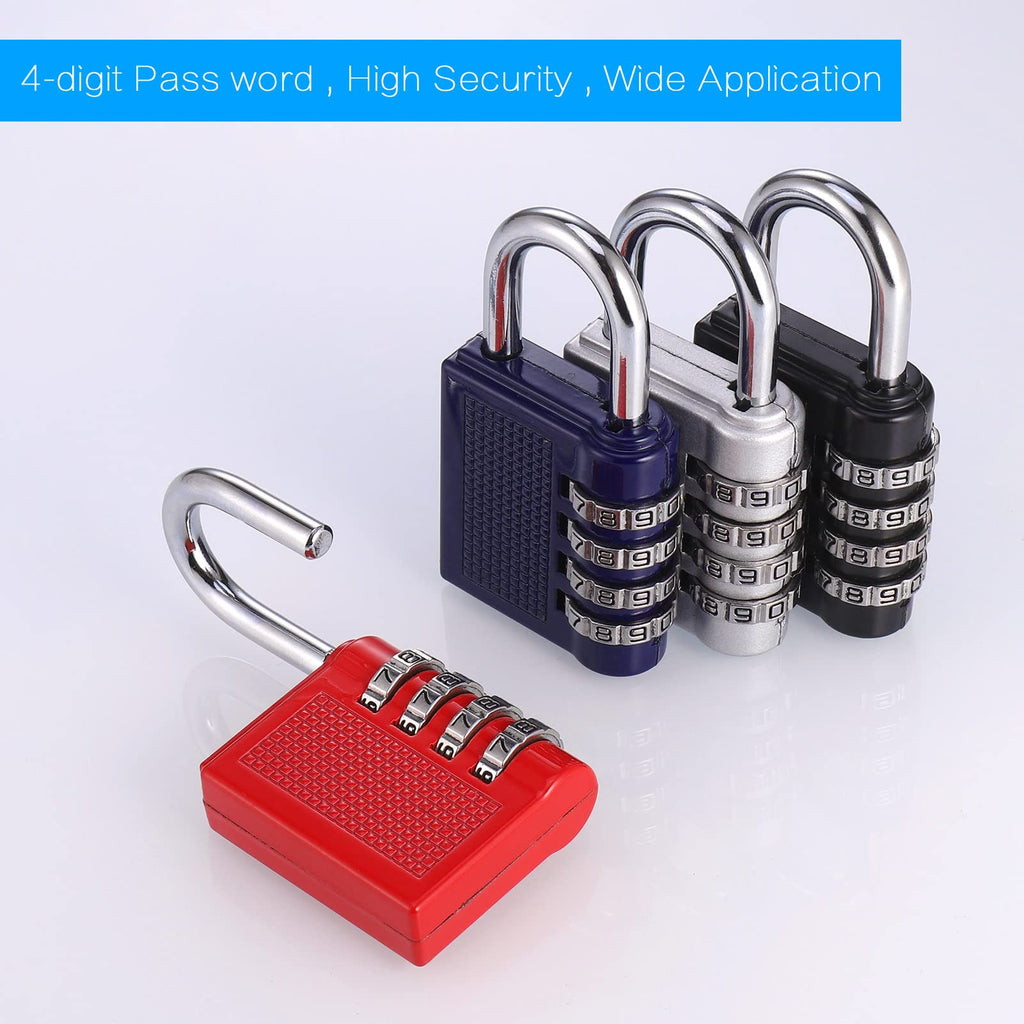 JIANTA 4 Pack Combination Lock, 4 Digit Combination Padlock, Outdoor Waterproof Padlock for School Gym Locker, Padlocks with Code, Luggage Locks (Black Red Silver Blue)