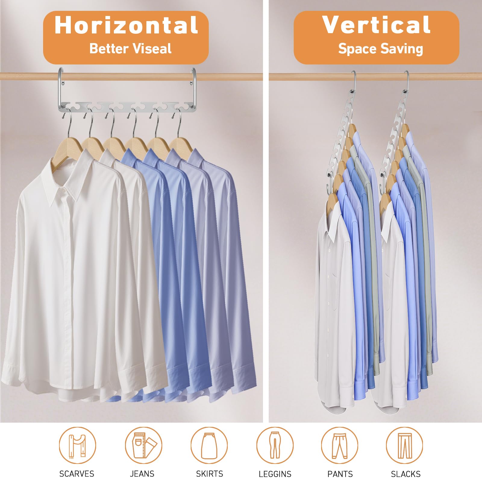 Meneicvy Clothes Hanger Space Saving for Closet Organize, 6 Pack Cascading Coat Hangers for Wardrobe Storage Organize, Sturdy Metal Hanger 40 Lbs Capacity, Hanging Closet Organizer