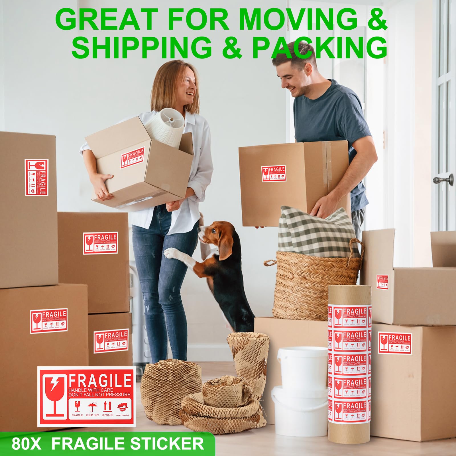 Honeycomb Packing Paper 15” x 200’ Moving Suppliers Bubble Cushioning Wrap Paper Roll for Moving/Shipping/Packing with 80 Fragile Sticker Protective Eco Friendly & Recyclable (15"x200')