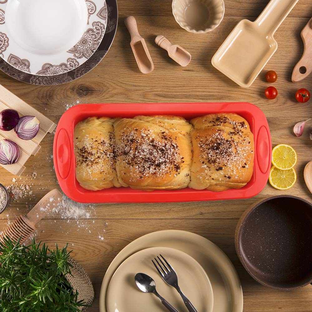 SILIVO Silicone Bread and Loaf Pans - Set of 2 - Nonstick Silicone Baking Mold for Homemade Loaf, Bread and Meatloaf - 8.9x3.7x2.5 inch
