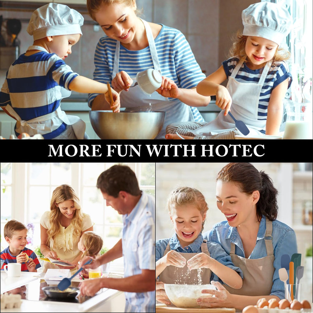 HOTEC Heat Resistant 600℉ Food Grade Silicone Rubber Spatula Set for Baking, Cooking, and Mixing Non Stick Dishwasher Safe BPA-Free Neutral Set of 5