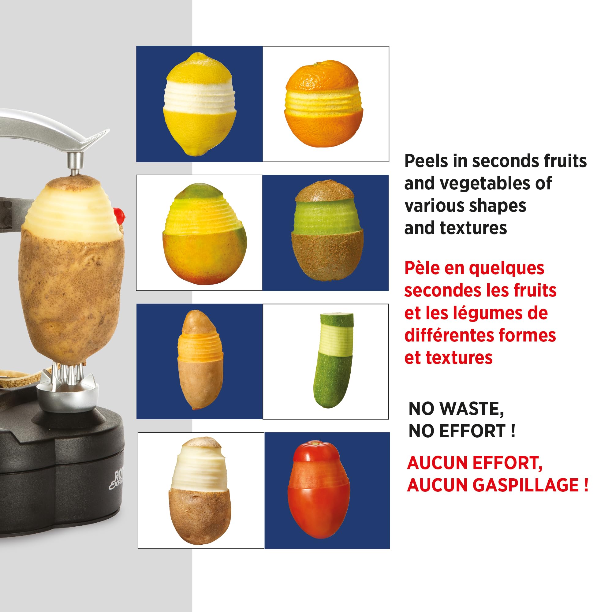 Starfrit Rotato Express Peeler, 2 Spare Blades, Safe & Easy to Use, Fast Hands-Free Peeling for Potatoes, Apples, Cucumbers & More, Non-Slip Base