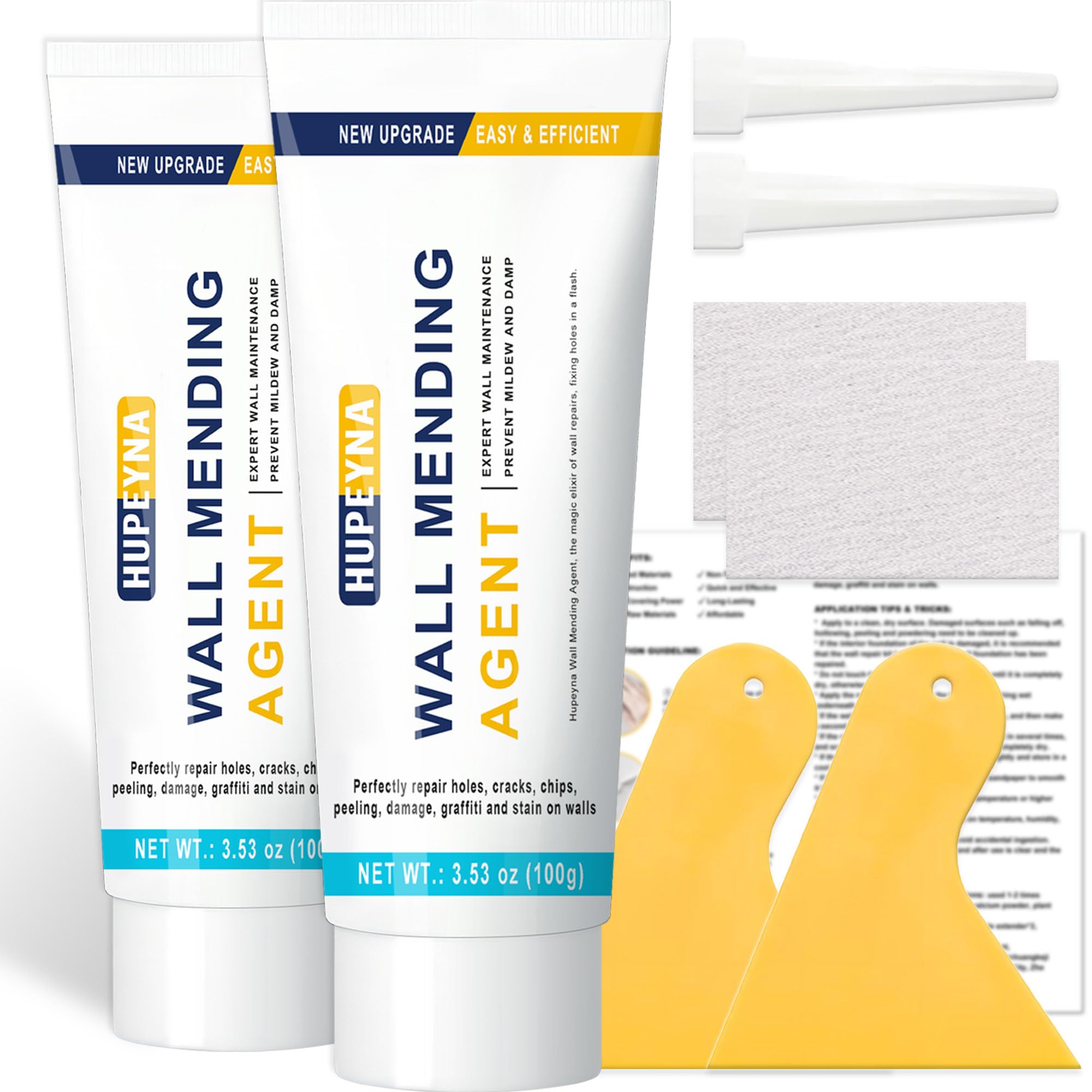 Hupeyna Drywall Repair Kit, 2 Pack Spackle Wall Repair, Drywall Patch Repair Kit with Scraper, Fast-Drying Wall Mending Agent, Effortlessly Fill Wall Surface Hole and Cracks Solution