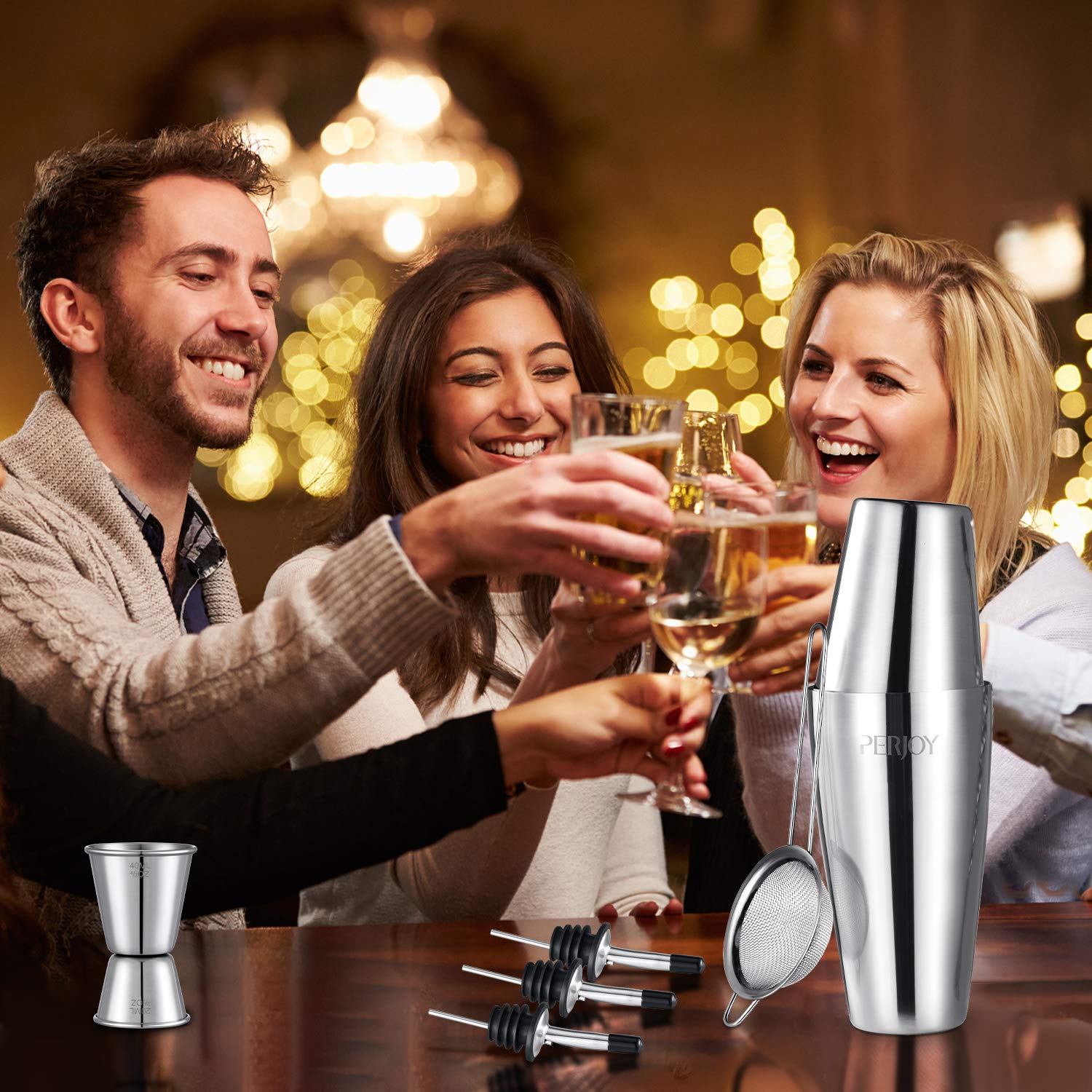 Perjoy Cocktail Shaker Set, 16 Piece Bartending kit, Cocktail Shaker, Stainless Steel Bar Set Accessories, Coktail Set, Boston Shaker, Bartending Bar Tools with Muddler Spoon Jigger
