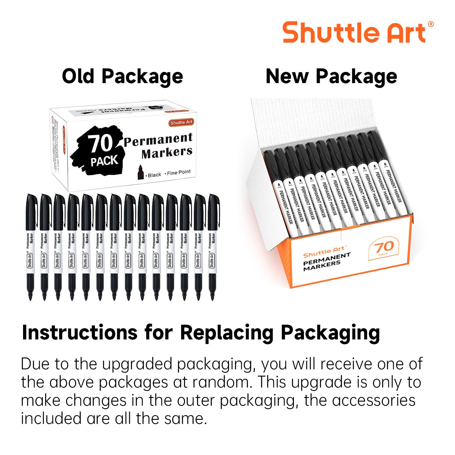 Shuttle Art Permanent Markers, 70 Pack Black Permanent Marker set,Fine Point, Works on Plastic,Wood,Stone,Metal and Glass for Doodling, Marking
