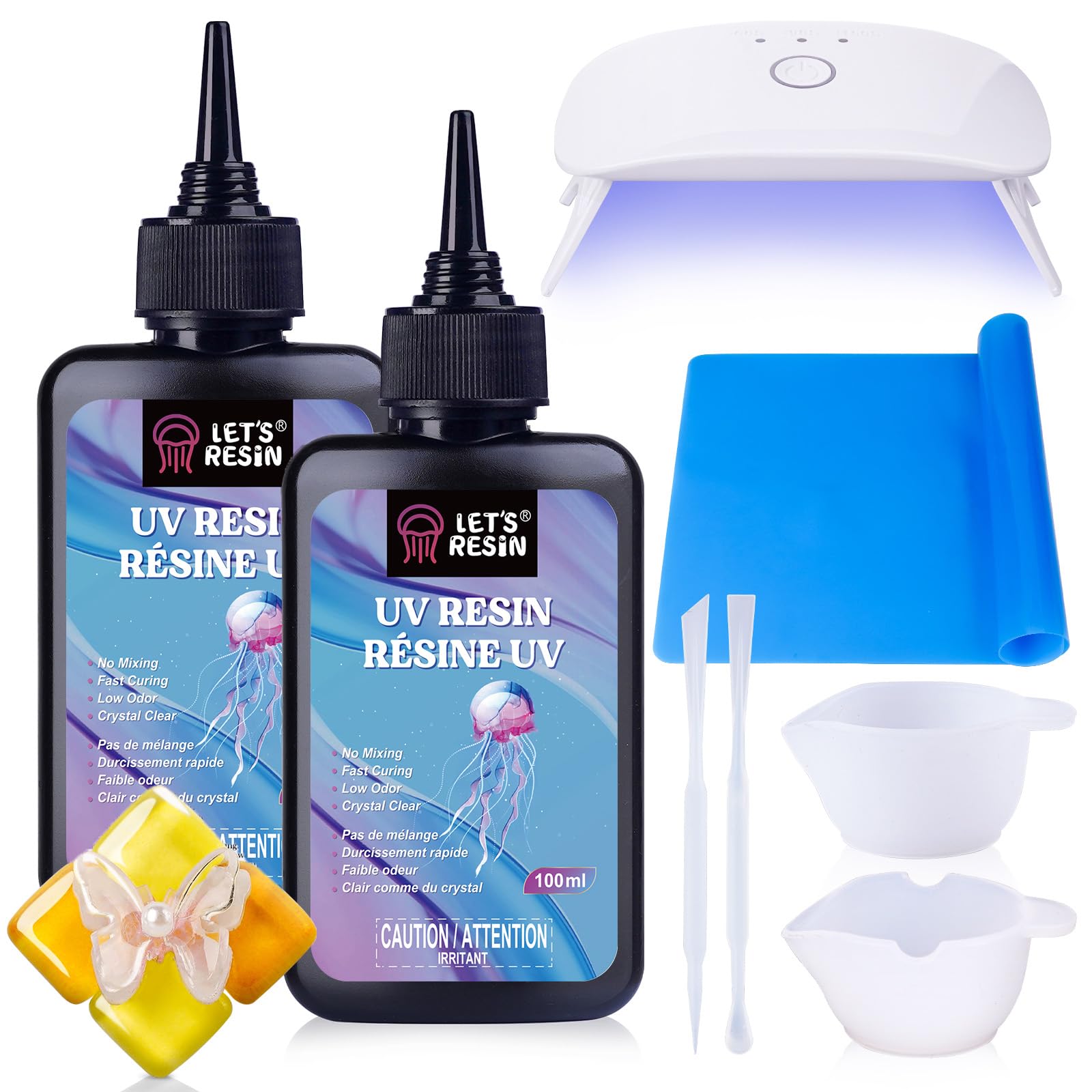 LET'S RESIN UV Resin with Light,Upgraded 200g Crystal Clear&Low Odor UV Resin Kit,UV Light,Silicone Mat,Ultraviolet Epoxy Resin Hard,UV Résin Starter Kit for Jewelry,Craft Decor