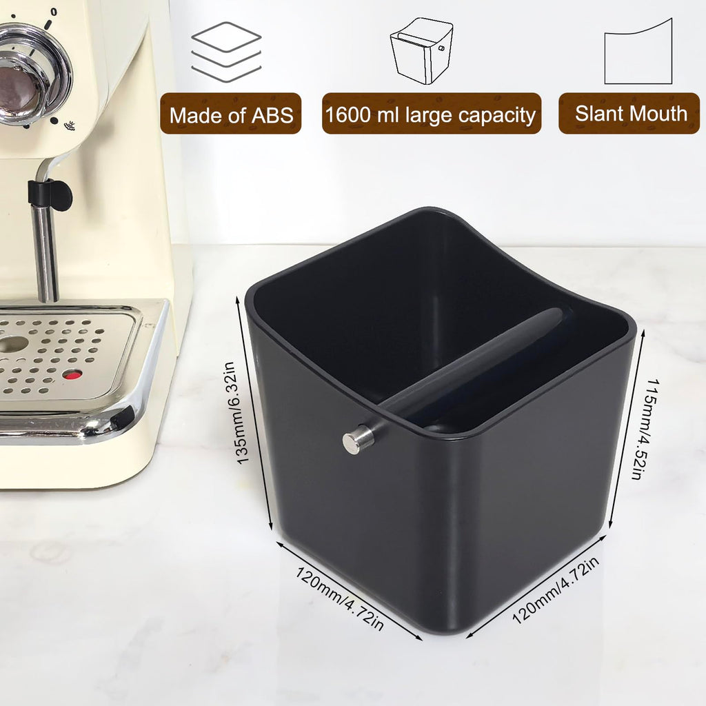 Espresso Knock Box,Coffee Grounds Pucks Knock Box,Coffee Knock Box with Removable Knock Bar and Non-Slip Rubber Base,Shock-Absorbent Durable Espresso Accessories (Black)