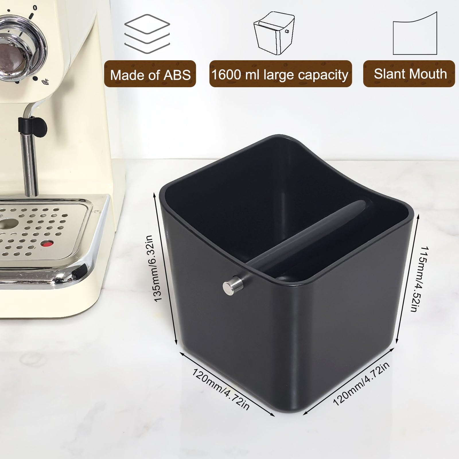 Espresso Knock Box,Coffee Grounds Pucks Knock Box,Coffee Knock Box with Removable Knock Bar and Non-Slip Rubber Base,Shock-Absorbent Durable Espresso Accessories (Black)